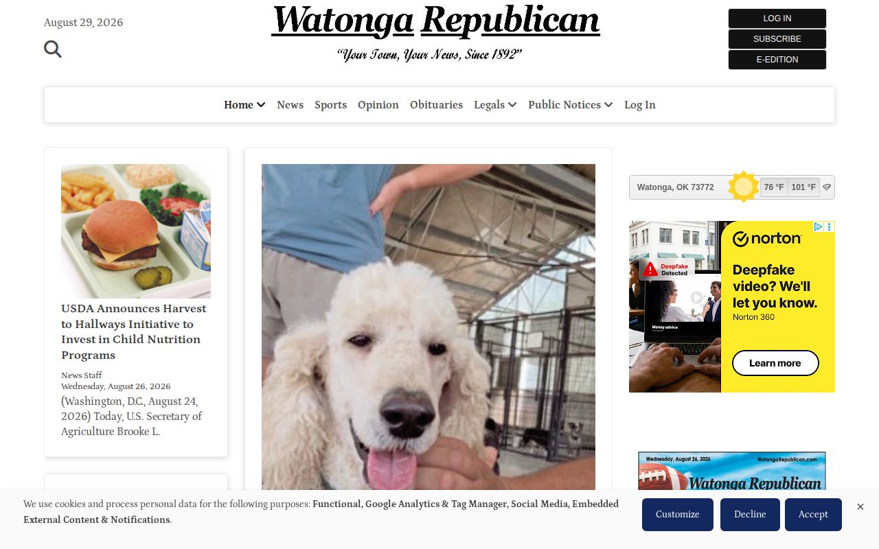 Blaine County crime news source Watonga Republican record coverage