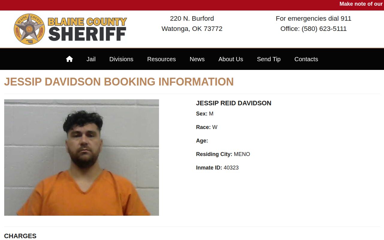 Blaine County official booking record detail interface